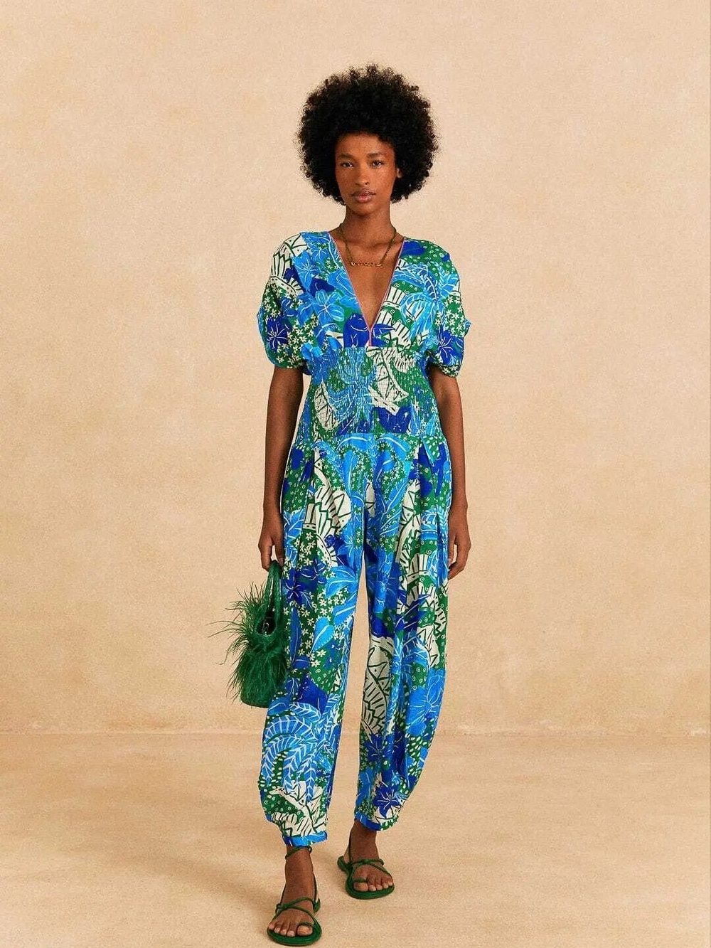 Farm Rio Green Jungle Panther Jumpsuit